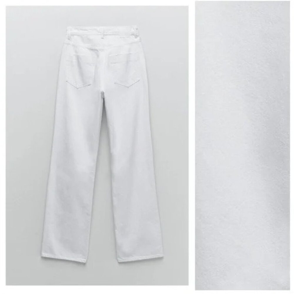 NWT Zara White Wide Leg Full Length Ripped Jeans SZ 8 Super High Rise Distressed - Picture 9 of 12